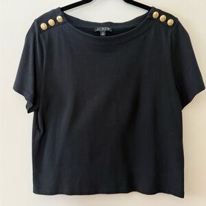 J. Crew Black Short Sleeve Top with Gold Buttons